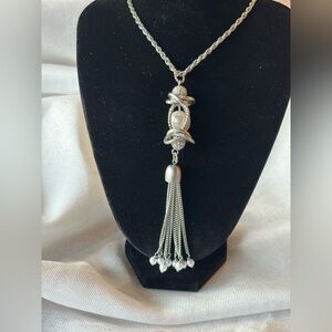 Lia Sophia Silver and Pearl Tassel Necklace